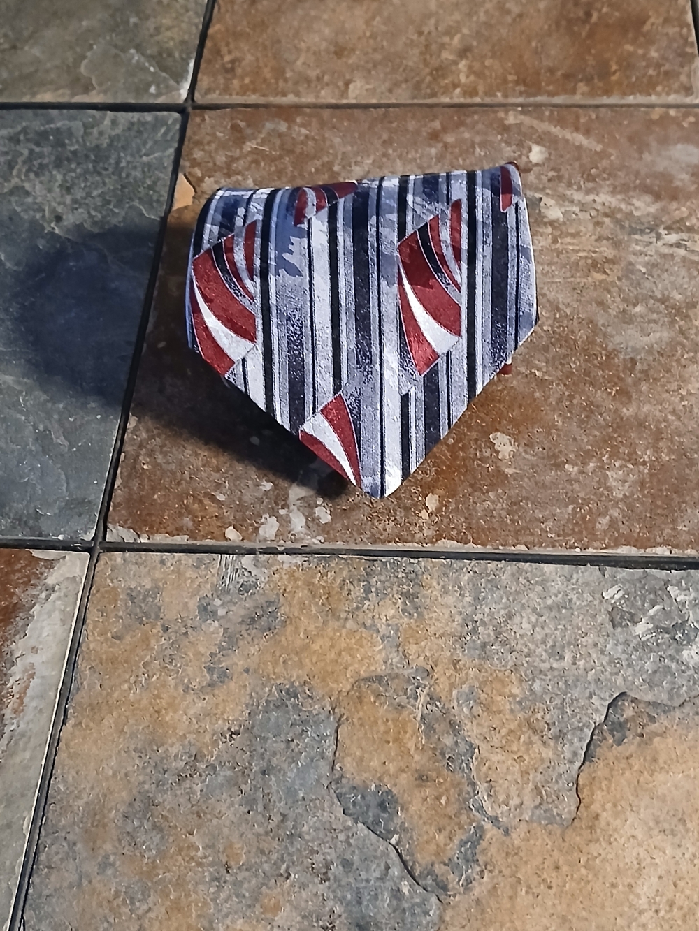 Conte di Milano Men's Burgundy and Gray Striped Silk Tie
